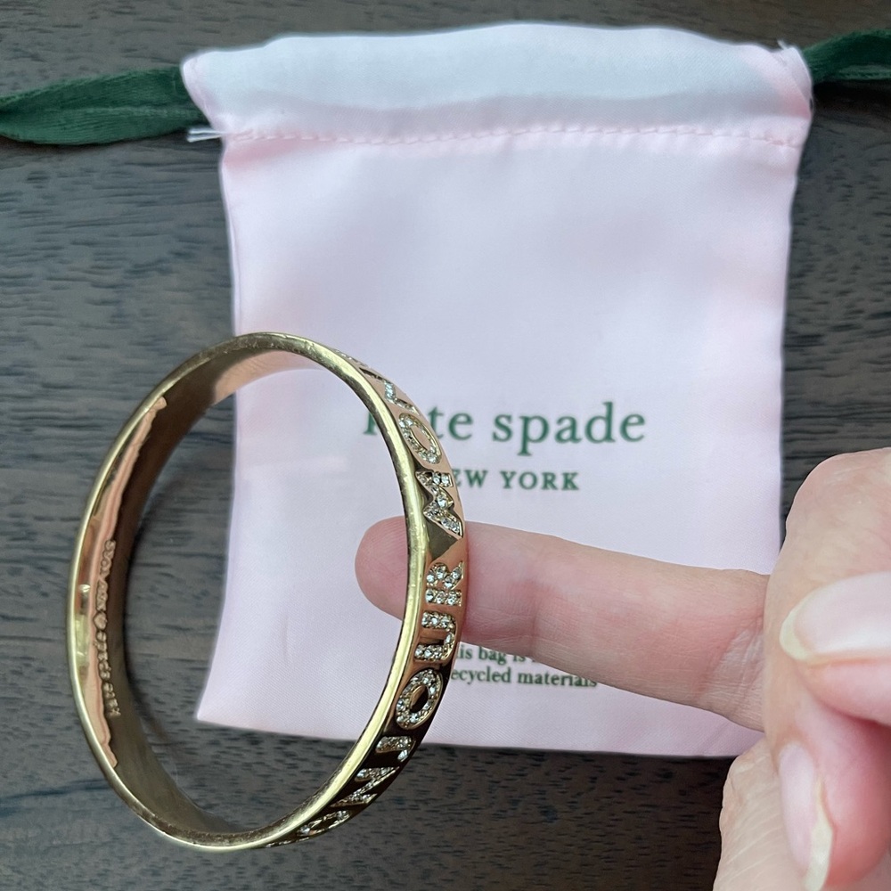 Kate Spade Bonjour Monsieur pave set diamanté gold tone bangle bracelet - Picture 2 of 8